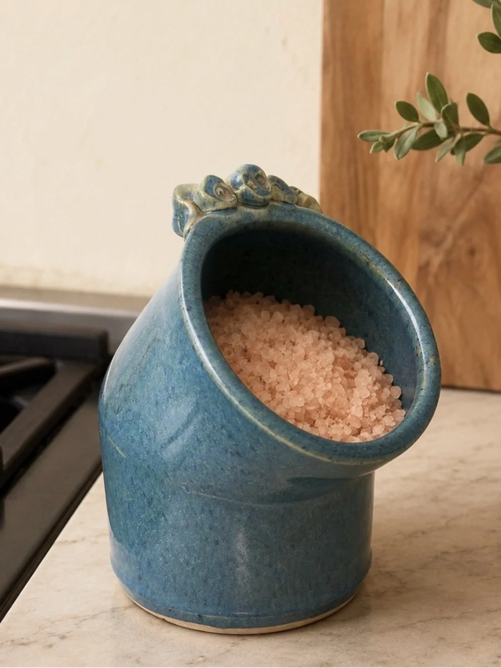 Stoneware glazed blue salt pig